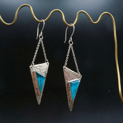 Boho Blue long Earrings in Silver & Apatite - Alkisti Jewelry