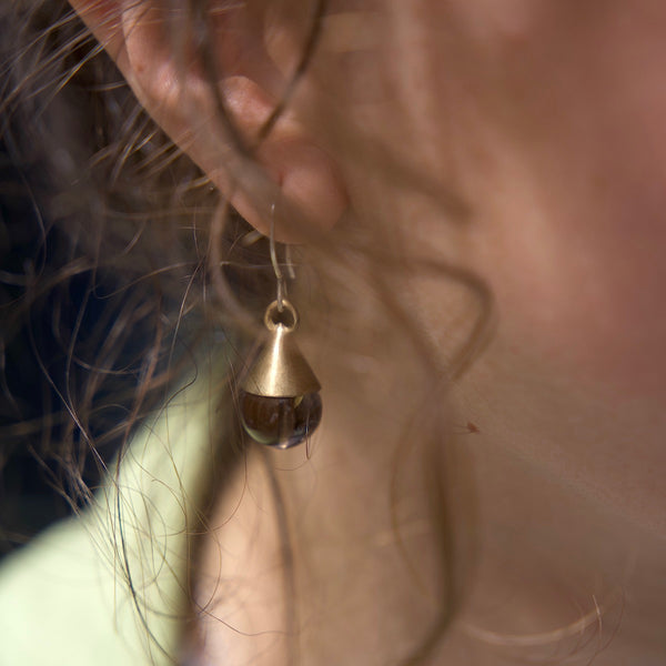 Droplet Earrings in Smoke Quartz - Alkisti Jewelry