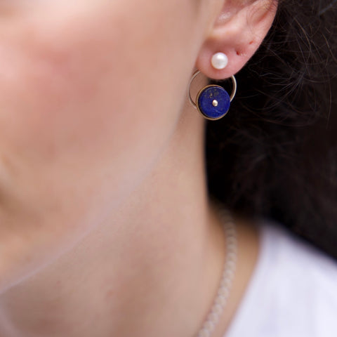 Moon Ear Jackets in Lapis Lazuli - Alkisti Jewelry