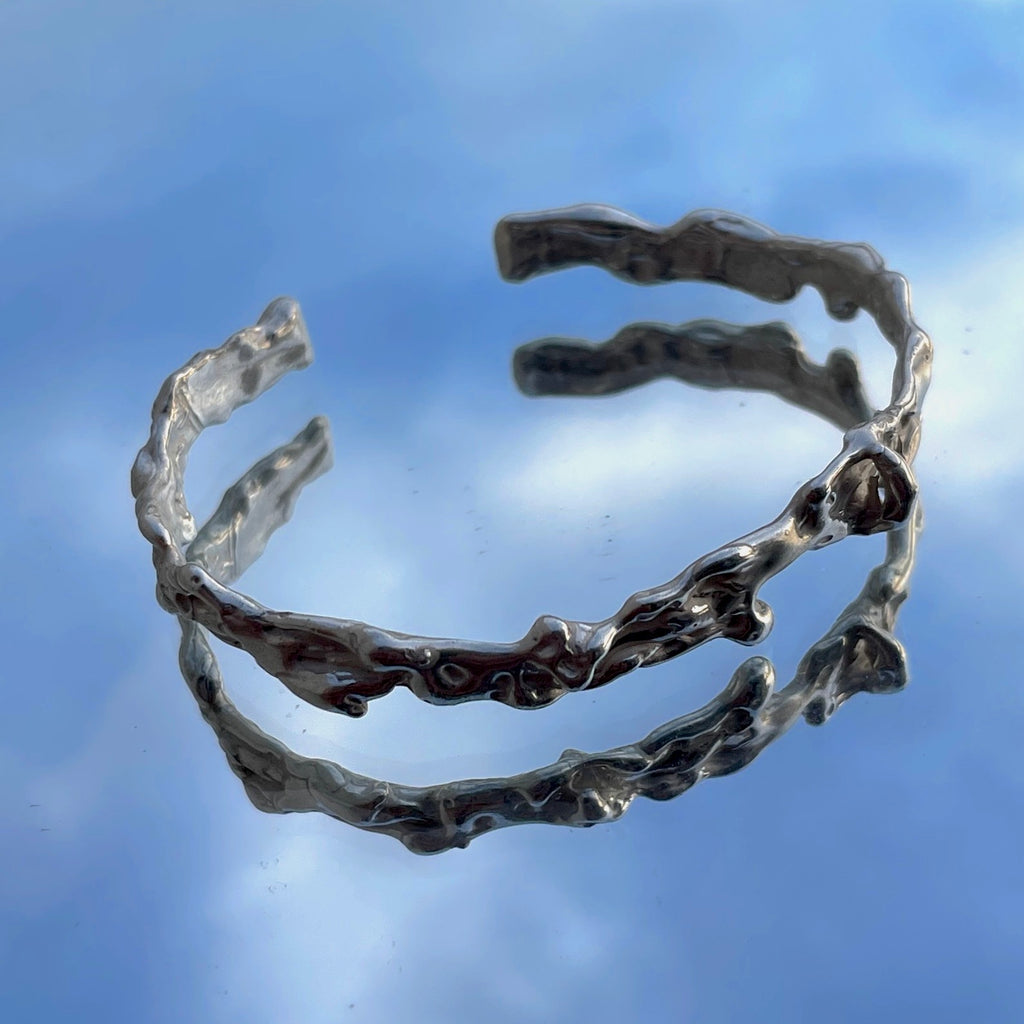 Stormy sculptural silver bracelet