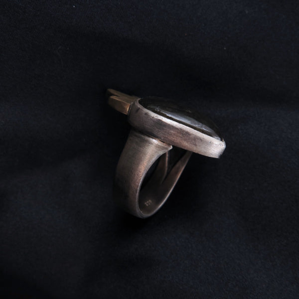 Fire Ring in Labradorite, silver & bronze
