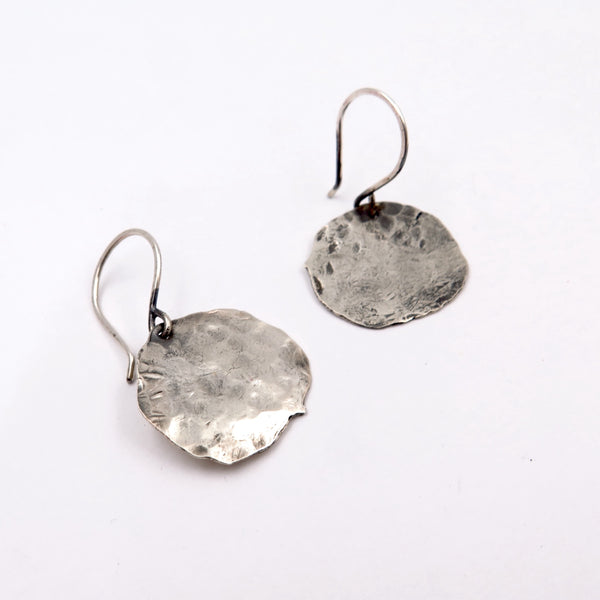 Hammered Disc silver Earrings