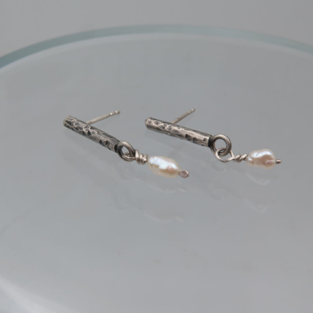 Pearl Stick Silver Earrings - Alkisti Jewelry