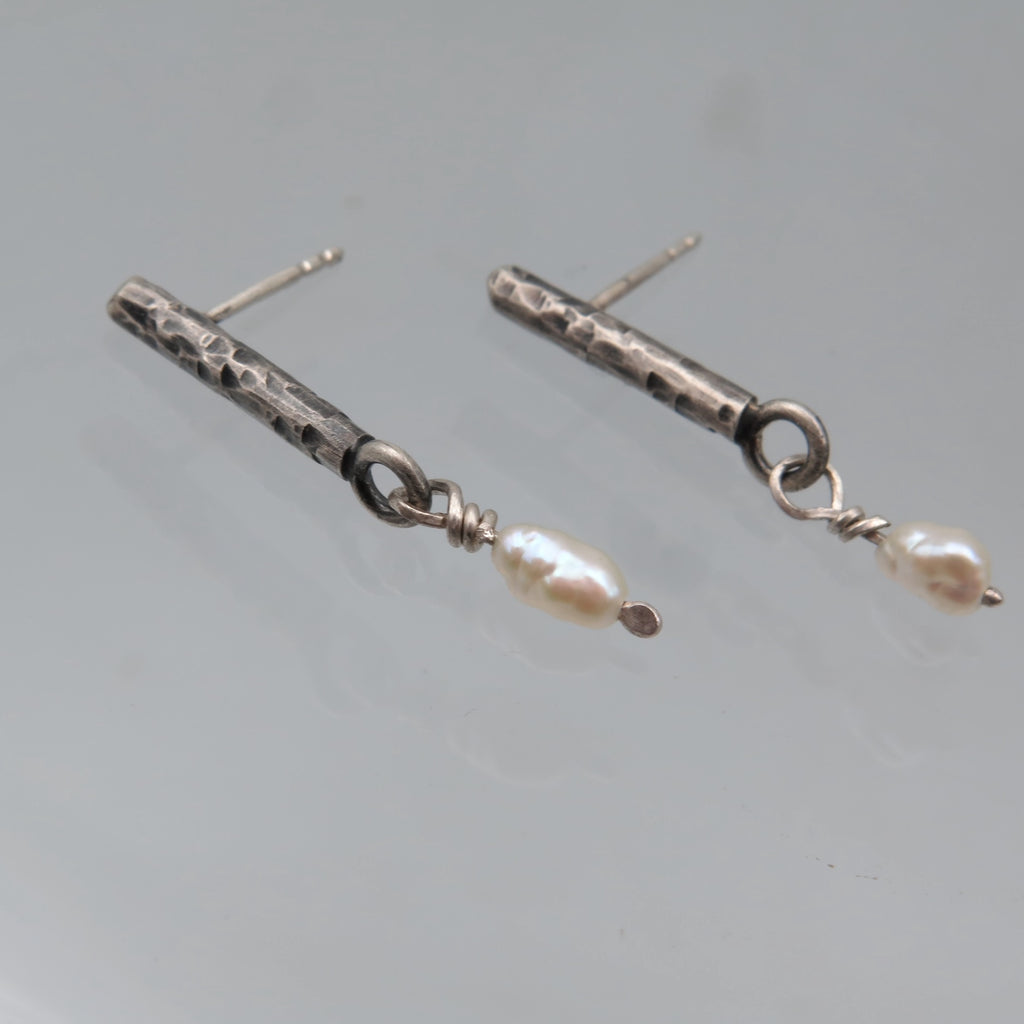 Pearl Stick Silver Earrings - Alkisti Jewelry