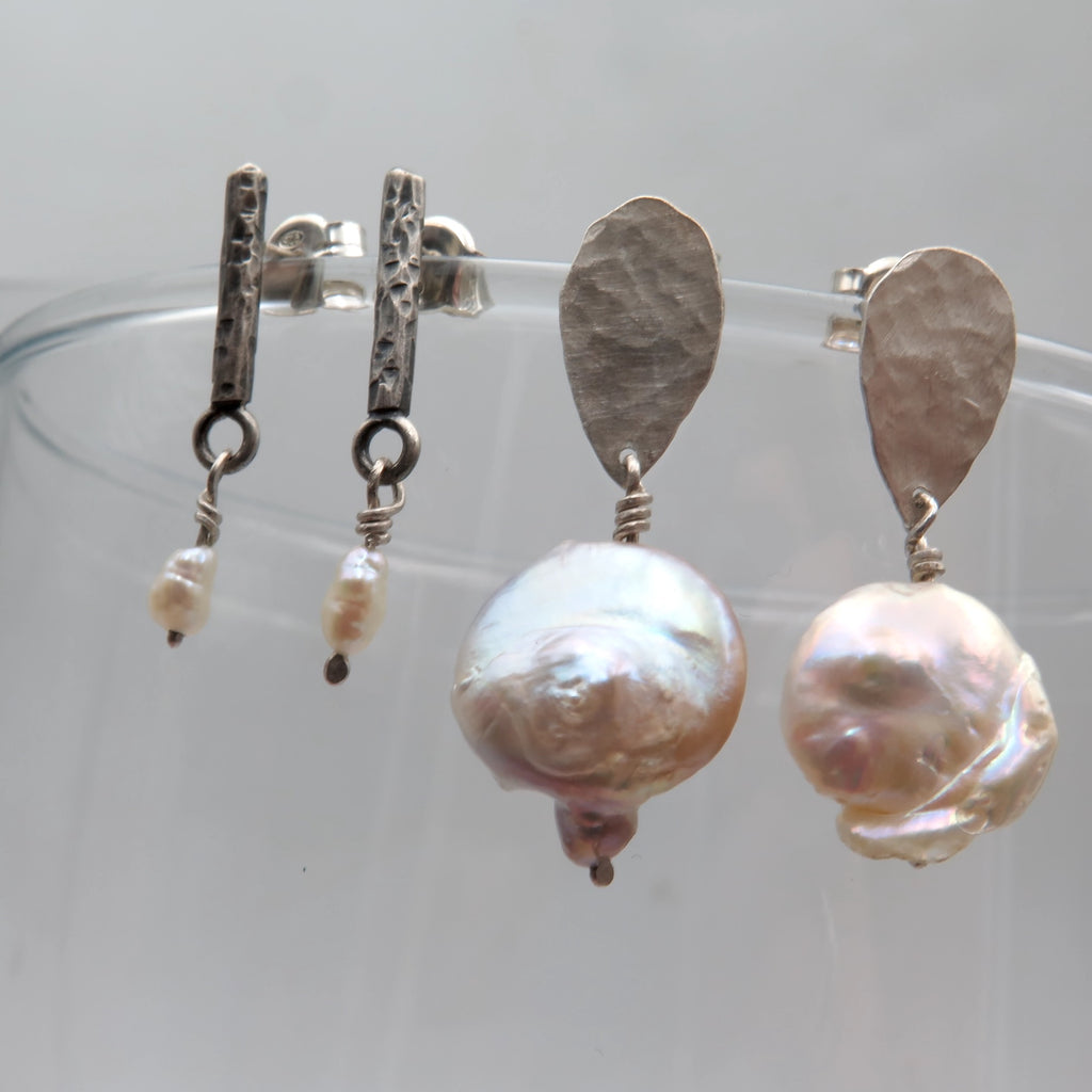 Baroque Pearl Silver Earrings - Alkisti Jewelry