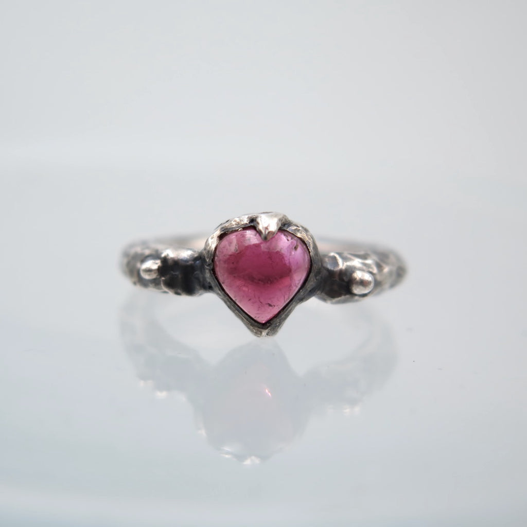 Aphrodite silver Ring in Pink Tourmaline Heart - Alkisti Jewelry