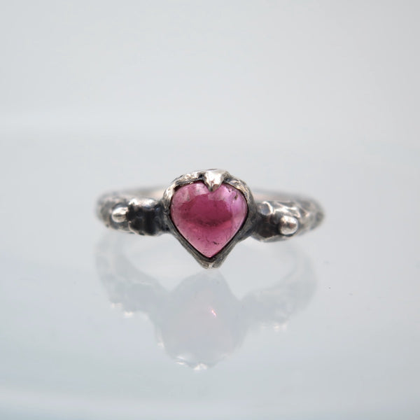 Aphrodite silver Ring in Pink Tourmaline Heart - Alkisti Jewelry