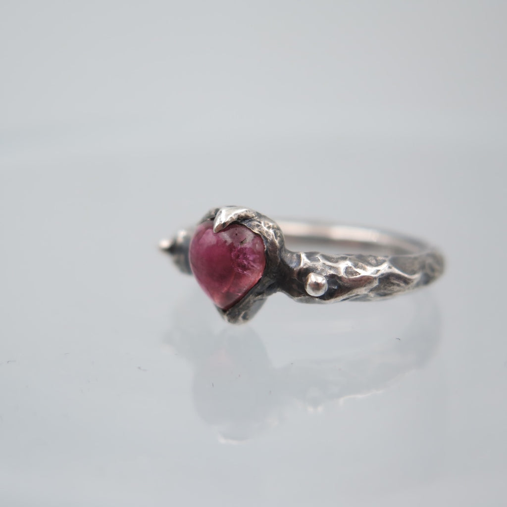 Aphrodite silver Ring in Pink Tourmaline Heart - Alkisti Jewelry