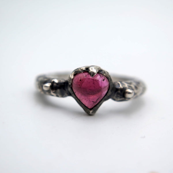Aphrodite silver Ring in Pink Tourmaline Heart - Alkisti Jewelry