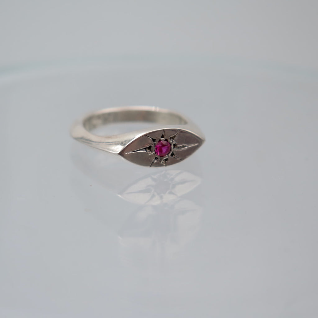 Sparkling Eye Silver Signet Ring - Alkisti Jewelry