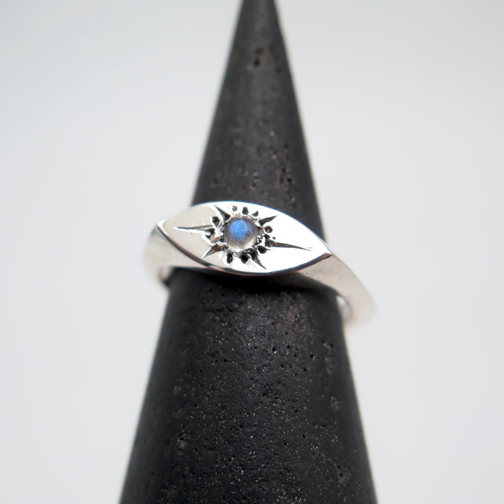 Sparkling Eye Silver Signet Ring - Alkisti Jewelry