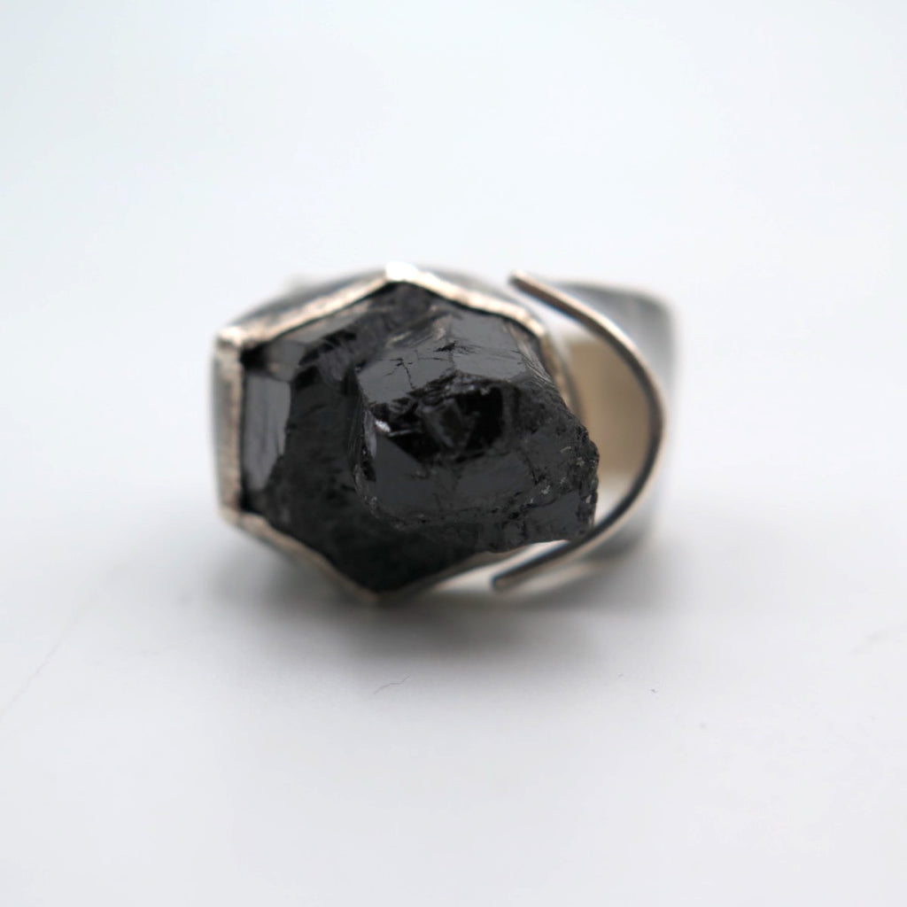 Monolith Silver ring in Black Tourmaline - Alkisti Jewelry