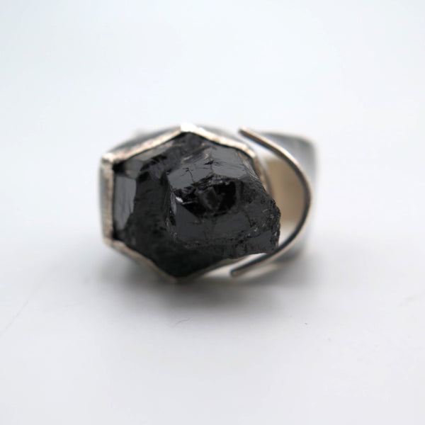 Monolith Silver ring in Black Tourmaline - Alkisti Jewelry