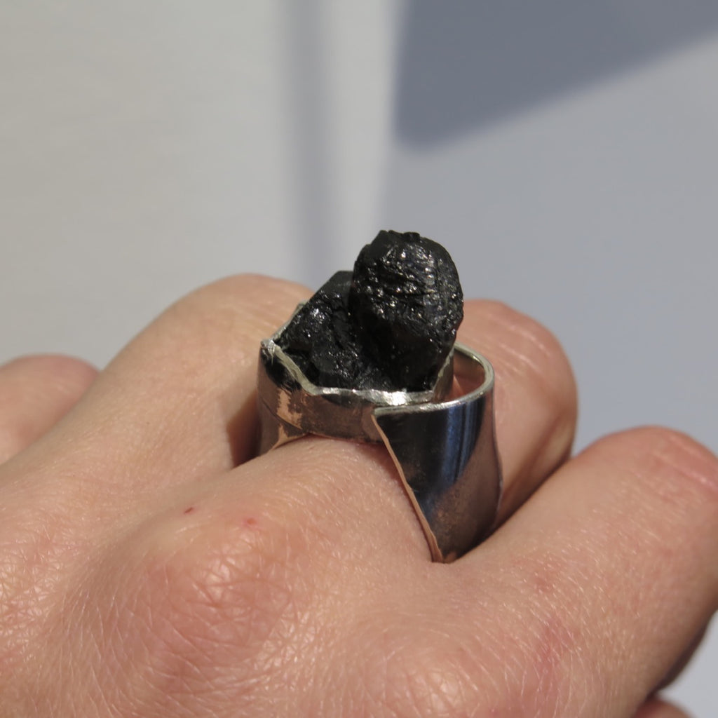 Monolith Silver ring in Black Tourmaline - Alkisti Jewelry