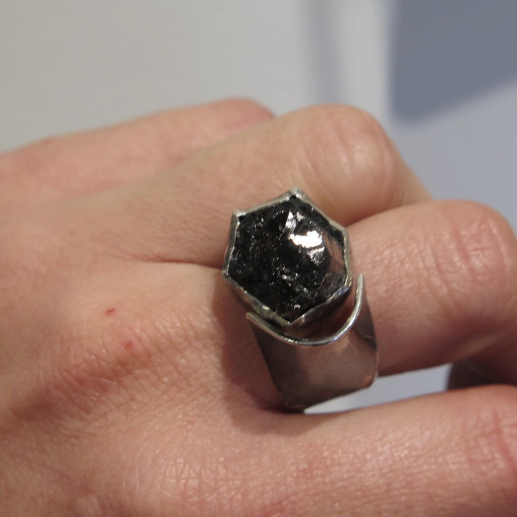 Monolith Silver ring in Black Tourmaline - Alkisti Jewelry
