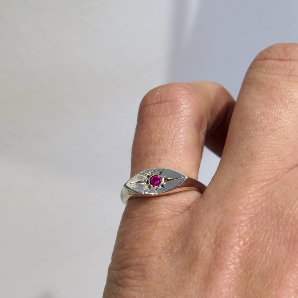 Sparkling Eye Silver Signet Ring - Alkisti Jewelry