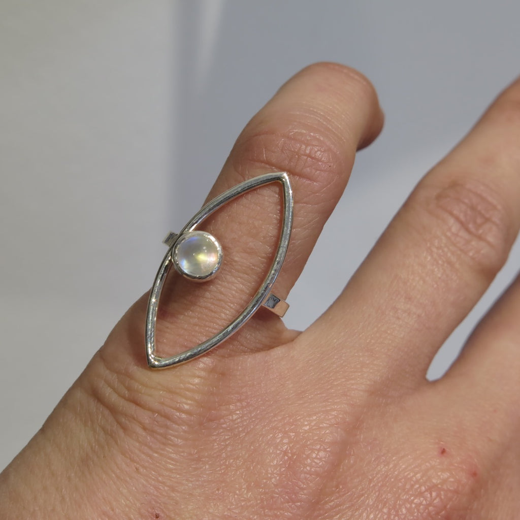 Open Eye Silver Ring in Moonstone - Alkisti Jewelry
