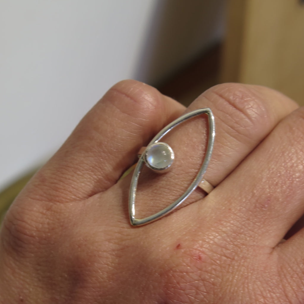 Open Eye Silver Ring in Moonstone - Alkisti Jewelry