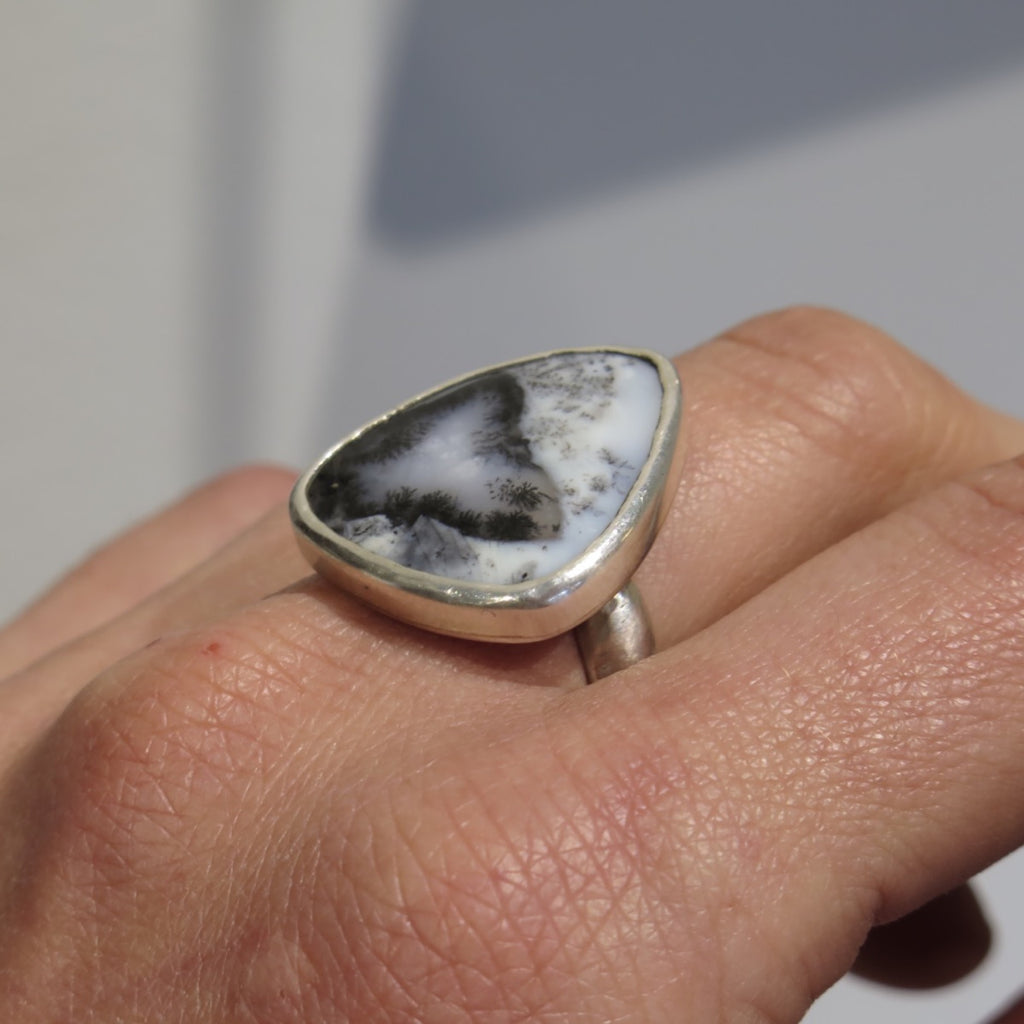 Alpine Siver Ring in Dendritic Agate - Alkisti Jewelry