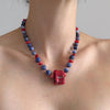 Cuba Libre with Blue Sodalite & Red Coral beaded Necklace