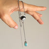 Black Cat Tourmaline Necklace Lariat with Amazonite Drop in Silver