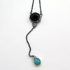 Black Cat Tourmaline Necklace Lariat with Amazonite Drop in Silver