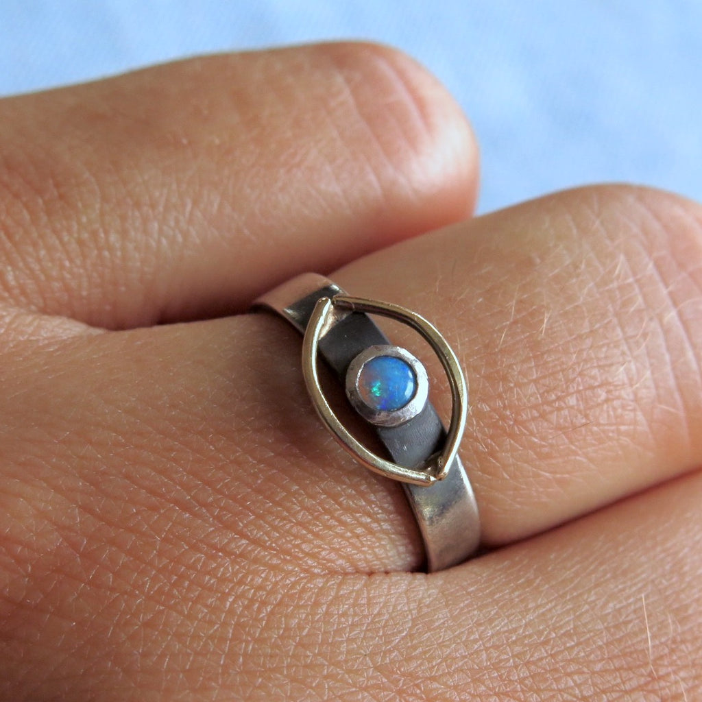 The Cosmic Eye Signet in Silver, Gold 14k & Opal