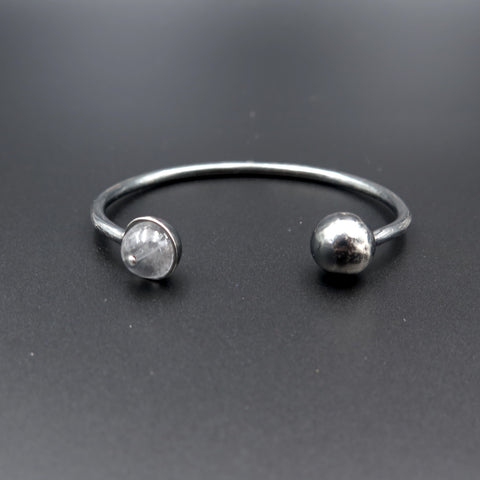 Black Sphere Bracelet in Silver & Quartz - Alkisti Jewelry