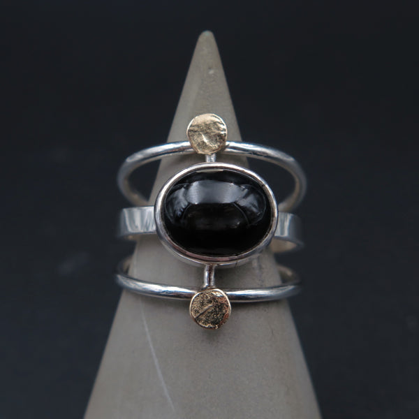 Gladiator Ring in Silver, 14k Gold & Black Four Ray Star Sapphire