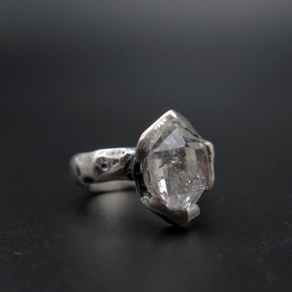 HD1 sculpture ring in Silver & Herkimer Diamond N.51