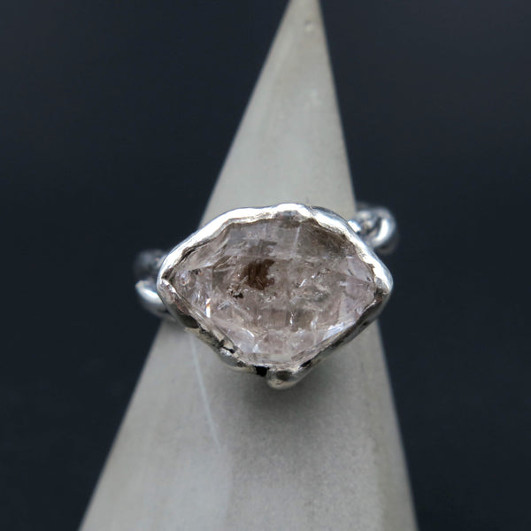 HD2 sculpture ring in Silver & Herkimer Diamond N.55