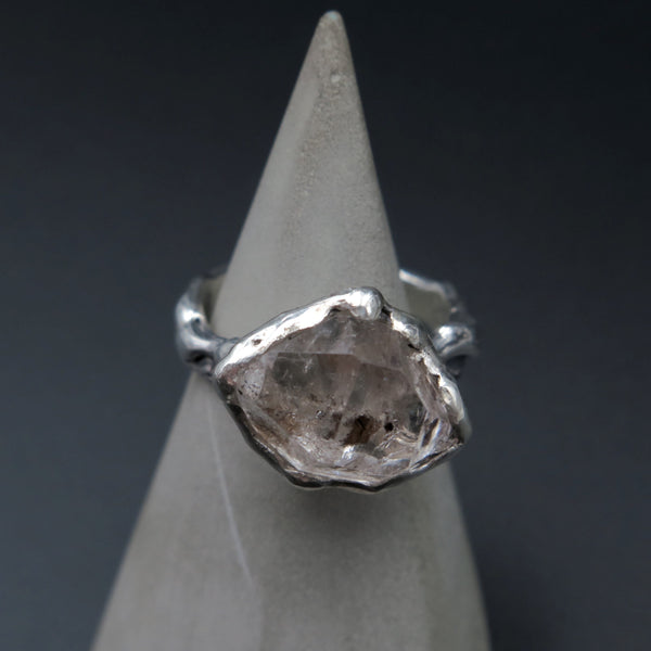 HD2 sculpture ring in Silver & Herkimer Diamond N.55