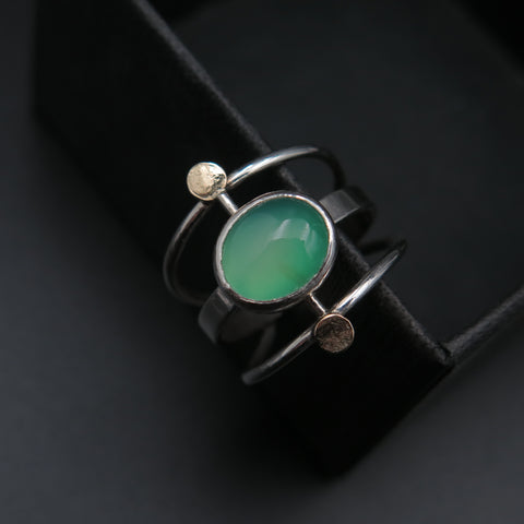 Gladiator in silver, 14K recycled Gold and green Agate