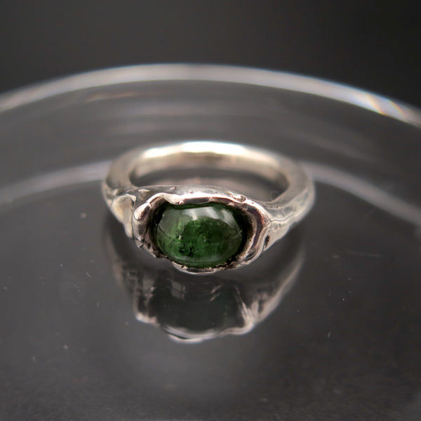 Blossom Silver ring with green Tourmaline