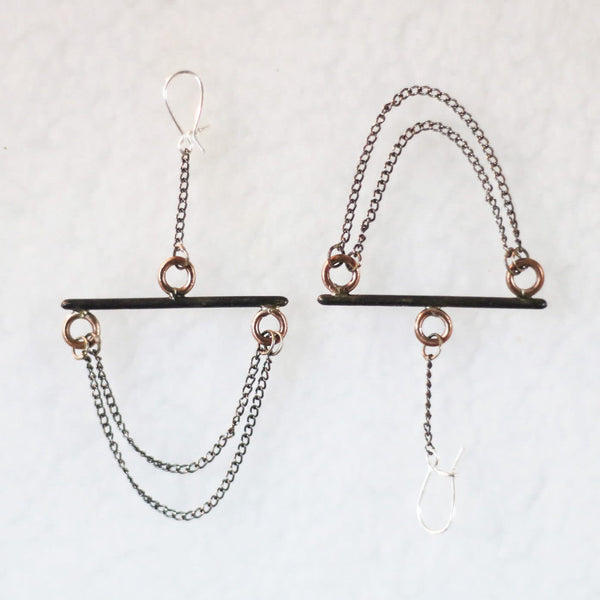 Pendulum Chain Earrings in Bronze/Silver - Alkisti Jewelry