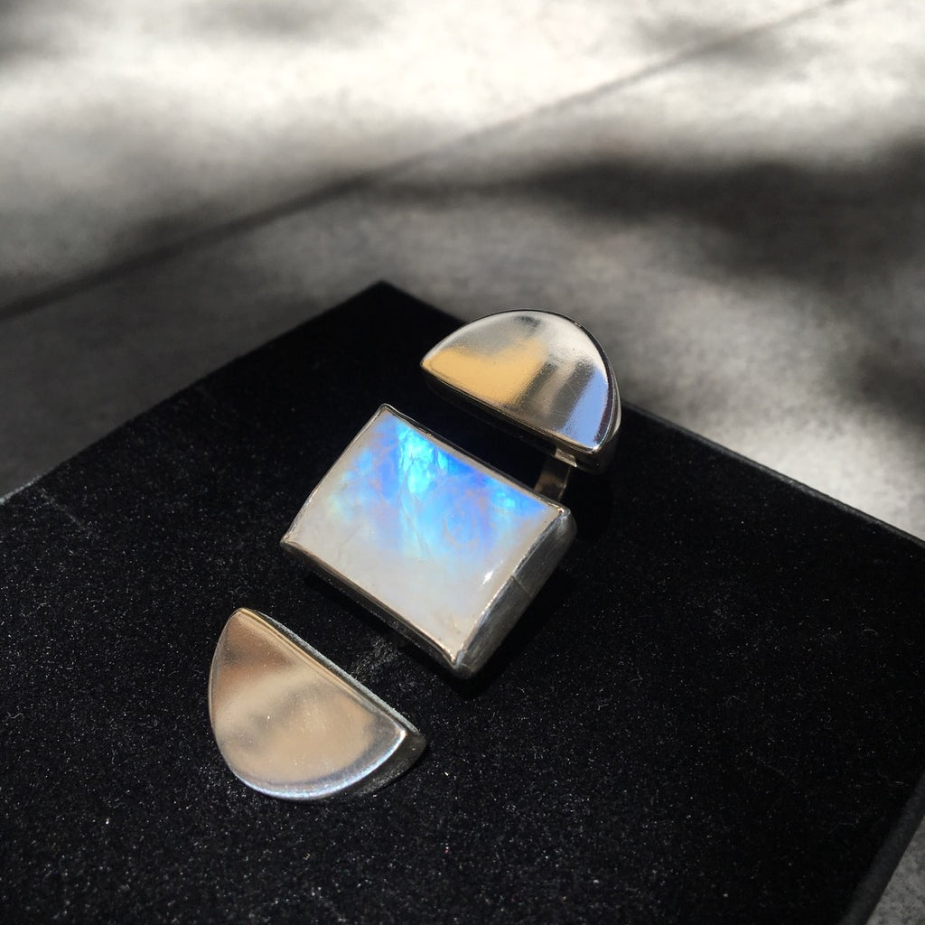Shield Double Ring in Moonstone - Alkisti Jewelry