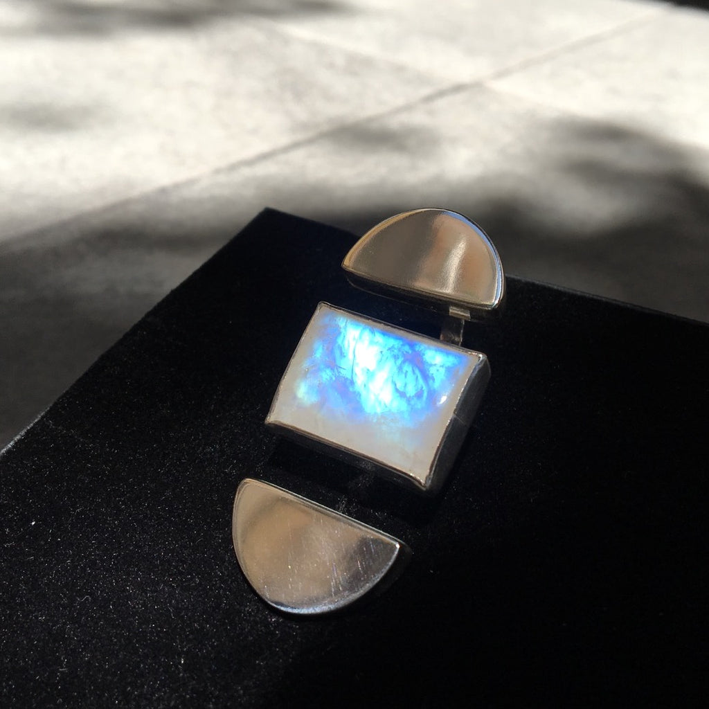 Shield Double Ring in Moonstone - Alkisti Jewelry
