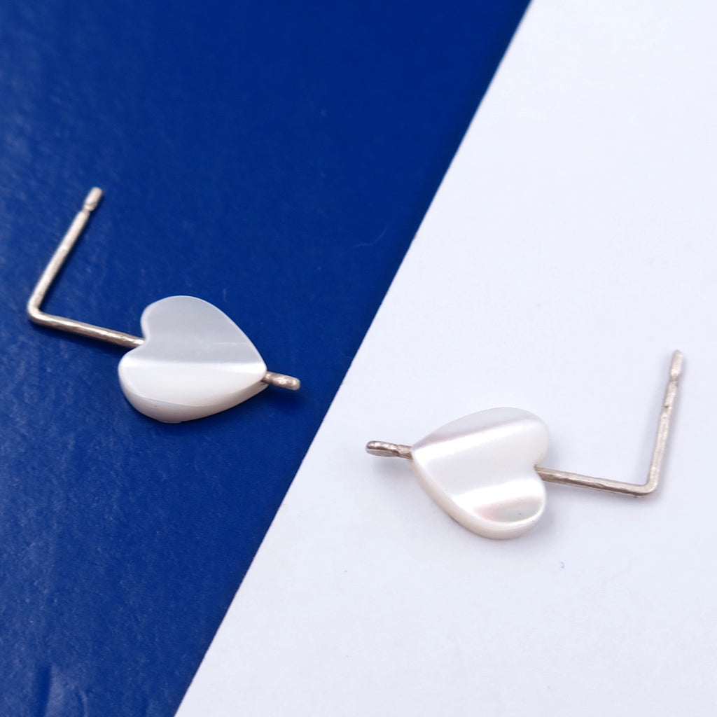 Heart Studs in Silver & Mother of Pearl - Alkisti Jewelry