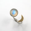 Crescent Moon Ring in Silver, 14K Gold & Moonstone - Alkisti Jewelry