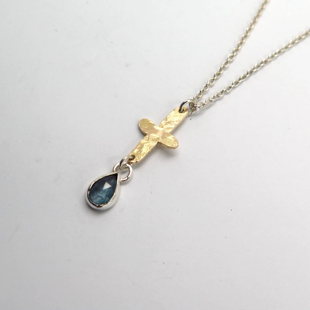 Cross Fine Pendant in 14K Gold & Topaz - Alkisti Jewelry