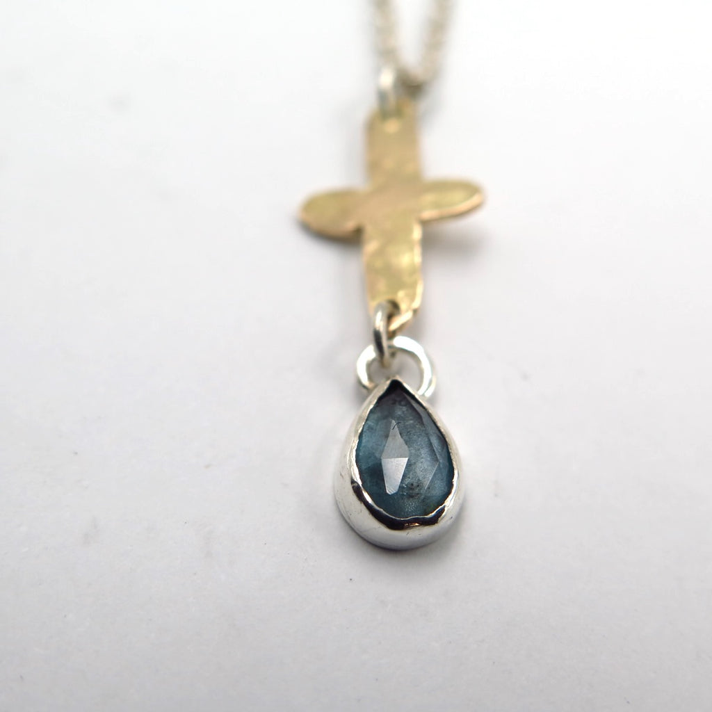 Cross Fine Pendant in 14K Gold & Topaz - Alkisti Jewelry