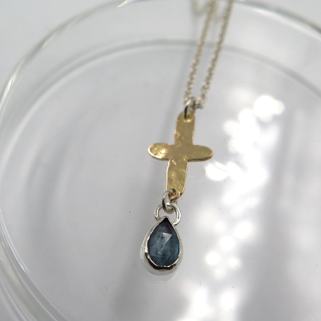 Cross Fine Pendant in 14K Gold & Topaz - Alkisti Jewelry