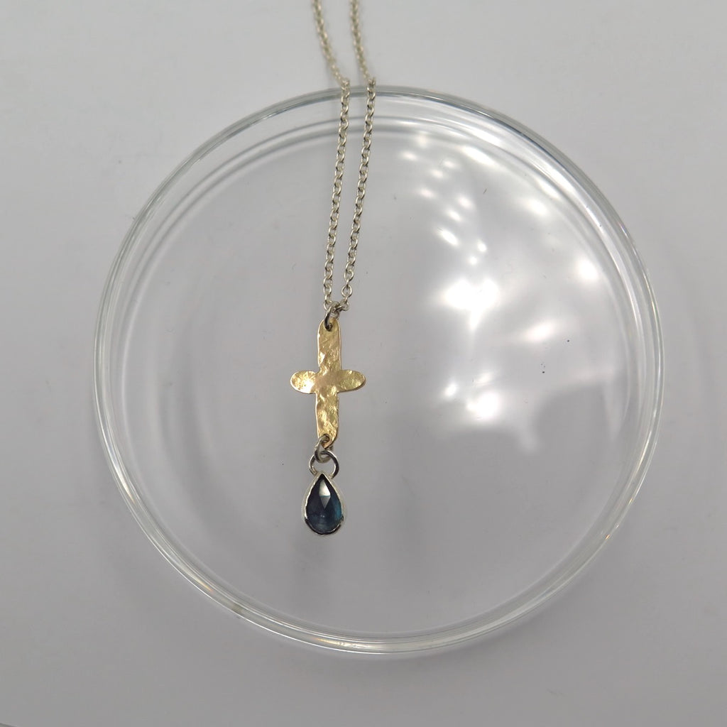 Cross Fine Pendant in 14K Gold & Topaz - Alkisti Jewelry