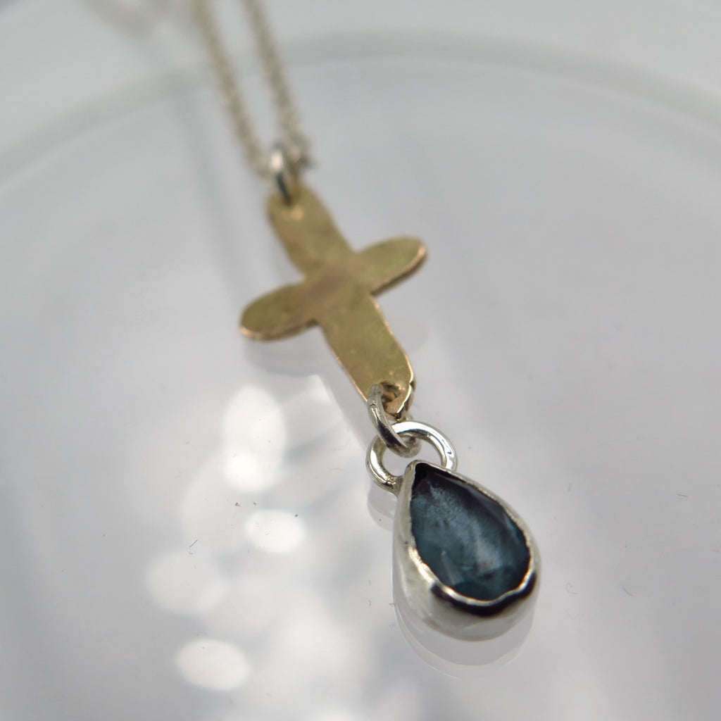 Cross Fine Pendant in 14K Gold & Topaz - Alkisti Jewelry