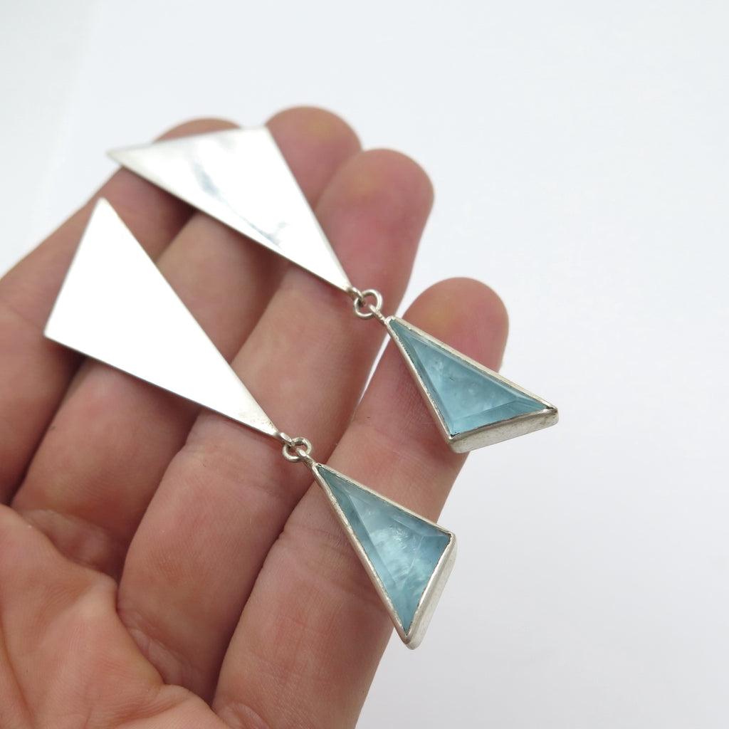 Long Aquamarine Statement Earrings in Silver - Alkisti Jewelry