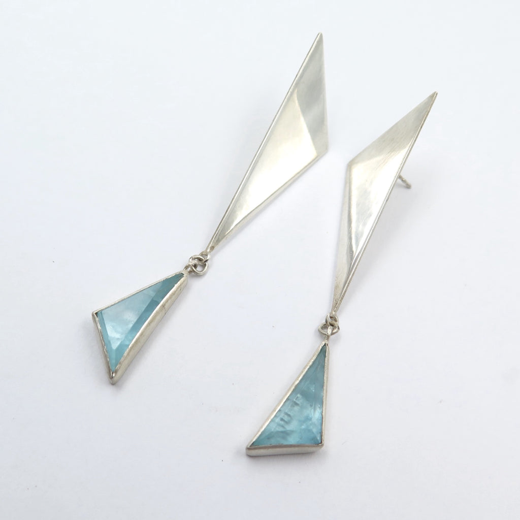 Long Aquamarine Statement Earrings in Silver - Alkisti Jewelry