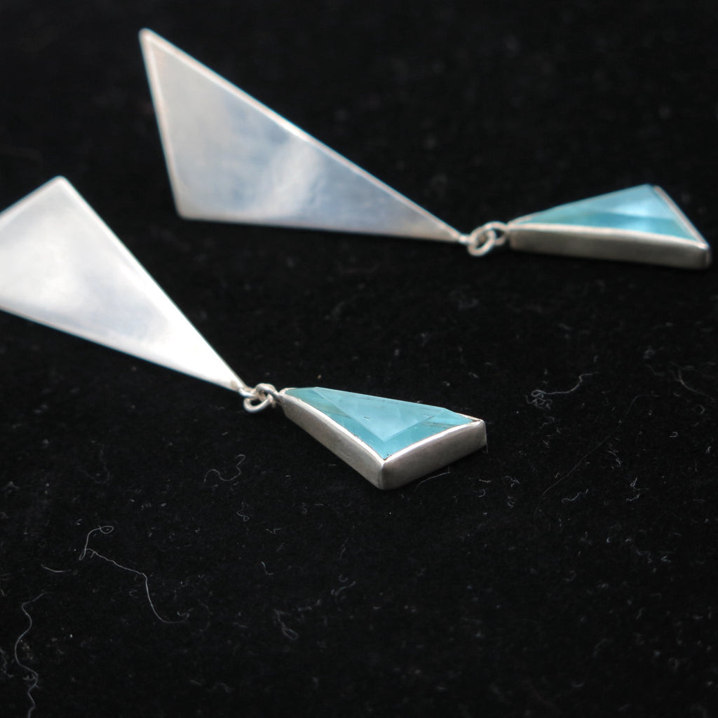 Long Aquamarine Statement Earrings in Silver - Alkisti Jewelry
