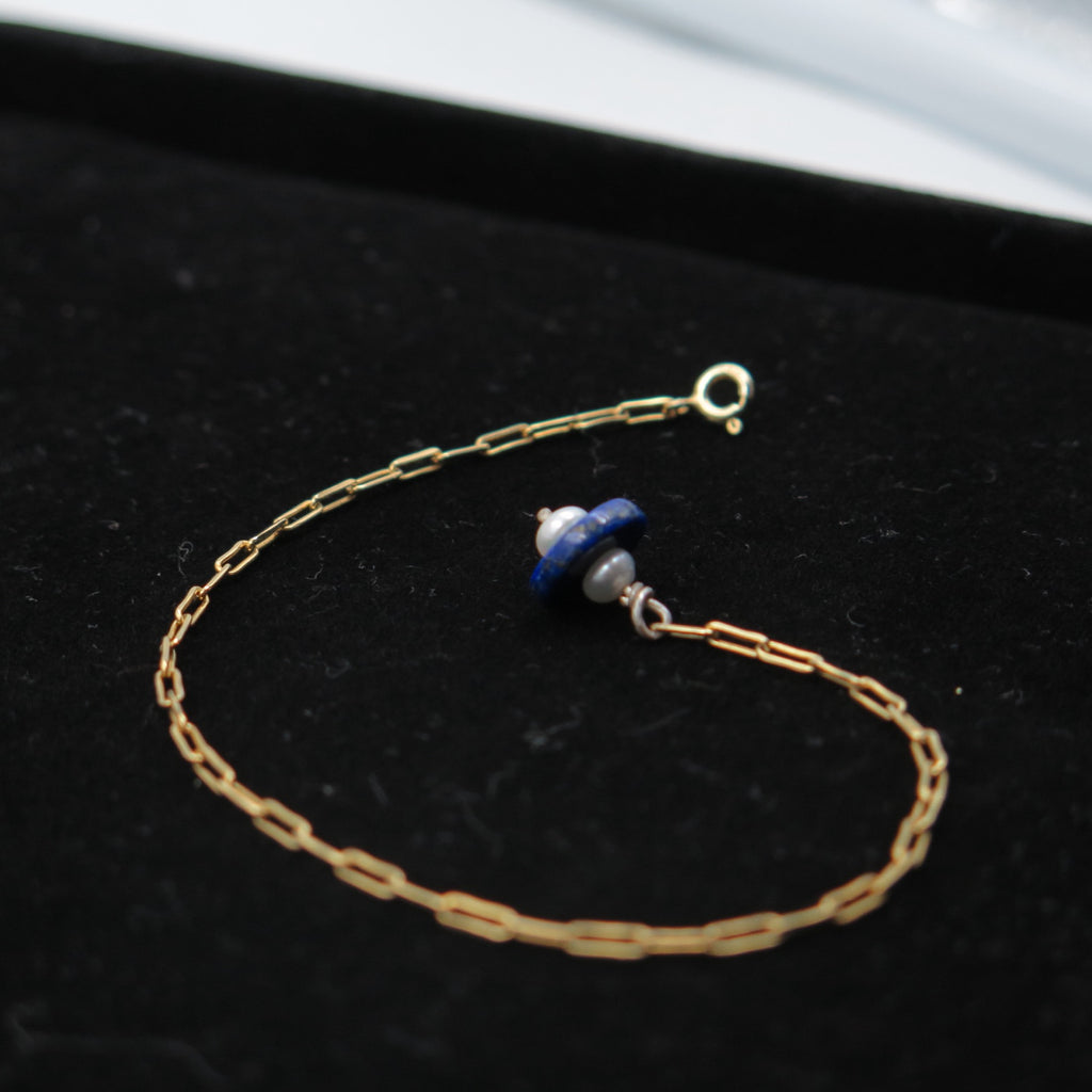 Golden Chain Bracelet with blue stones - Alkisti Jewelry