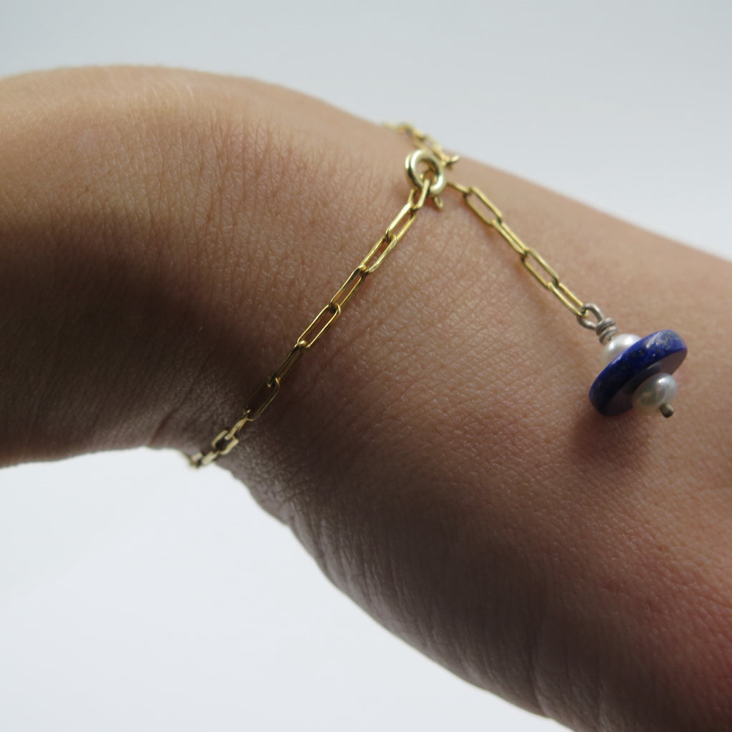 Golden Chain Bracelet with blue stones - Alkisti Jewelry