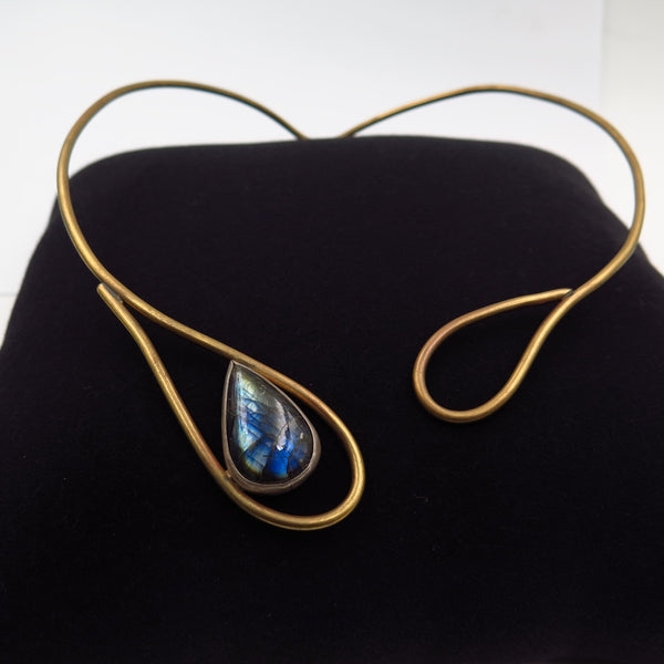 Drop Statement Necklace in Bronze & Labradorite - Alkisti Jewelry